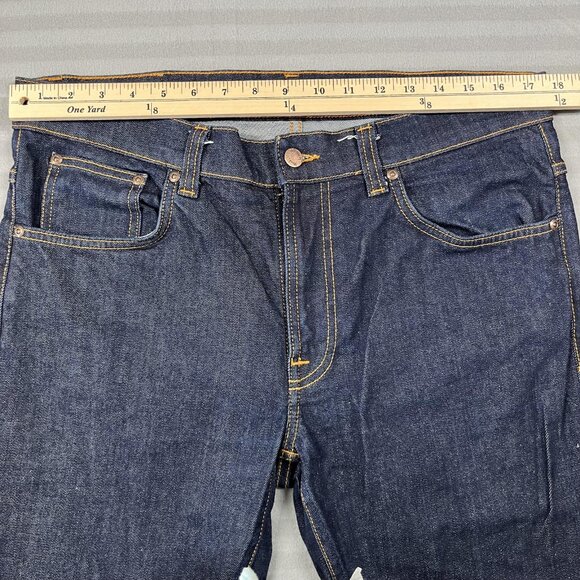 Nudie Jeans Co Lean Dean Jeans Mens 36x32 Dark Indigo Dry 16 Dips Made in Italy - Picture 10 of 16